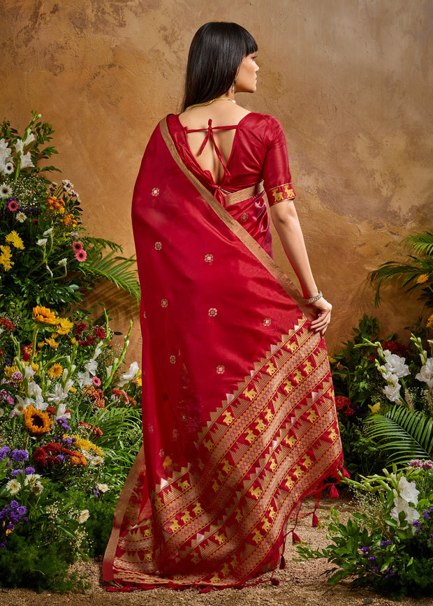 Ruby Red Woven Banarasi Silk Saree