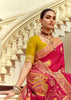 Raspberry Pink Woven Banarasi Designer Silk Saree With Contrast Blouse