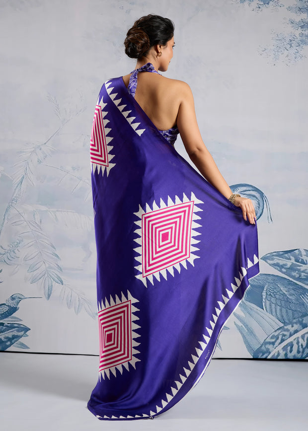 Purple Printed Satin Silk Saree