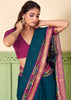 Coral Blue kalamkari Printed Cotton Silk Saree