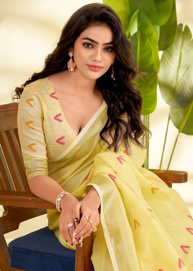 Aurora Yellow Woven Linen Silk Saree