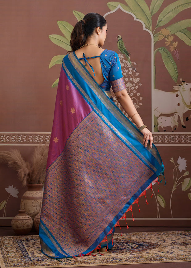 Orchid Purple Woven Banarasi Tussar Silk Saree