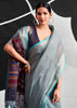 Aquatic Blue Woven Linen Cotton Silk Saree