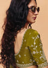 Olive Green Embroidered Designer Tissue Saree