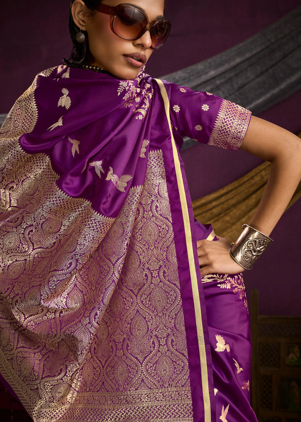 Prism Purple Banarasi Satin Silk Saree
