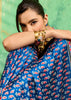 Blue Printed Satin Silk Saree