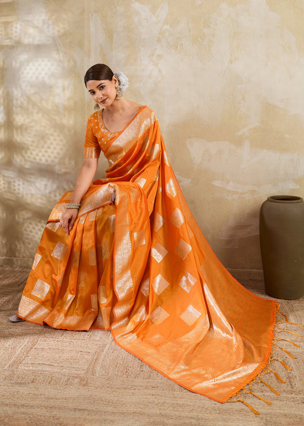 Rich Orange Woven Banarasi Silk Saree