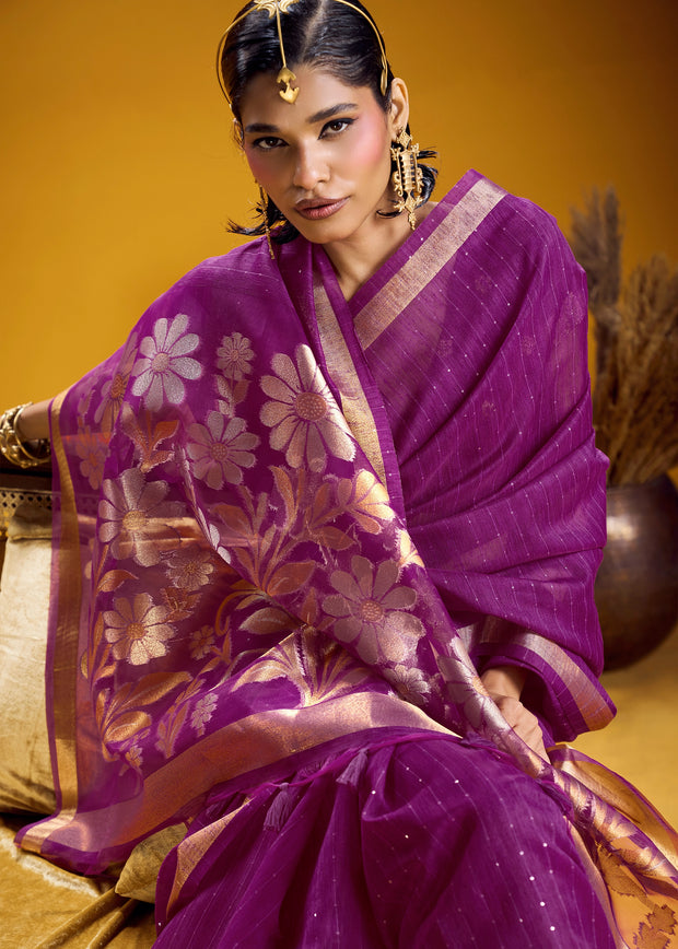 Dahlia Purple Woven Cotton Silk Saree