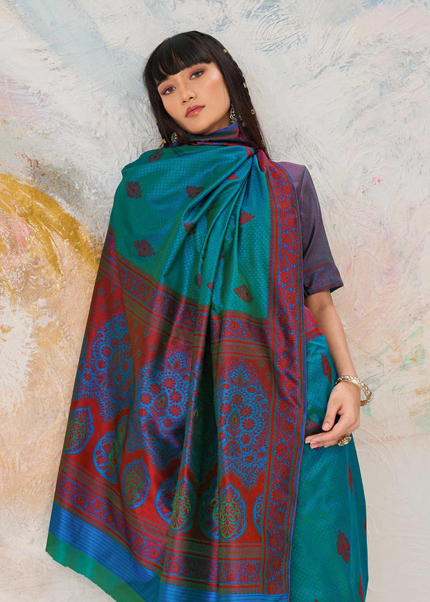 Enamel Blue Woven Kanjivaram Silk Saree