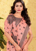 Peach Pink Woven Linen Silk Saree