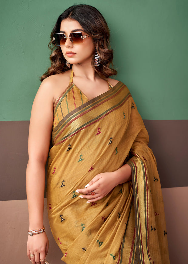 Mustard Gold Woven Cotton Silk Saree