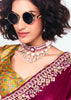 Beet Red Designer Embroidered Tissue Saree