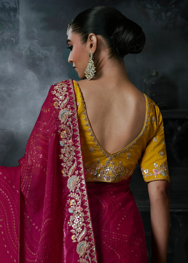 Raspberry Pink Embroidered Designer Saree