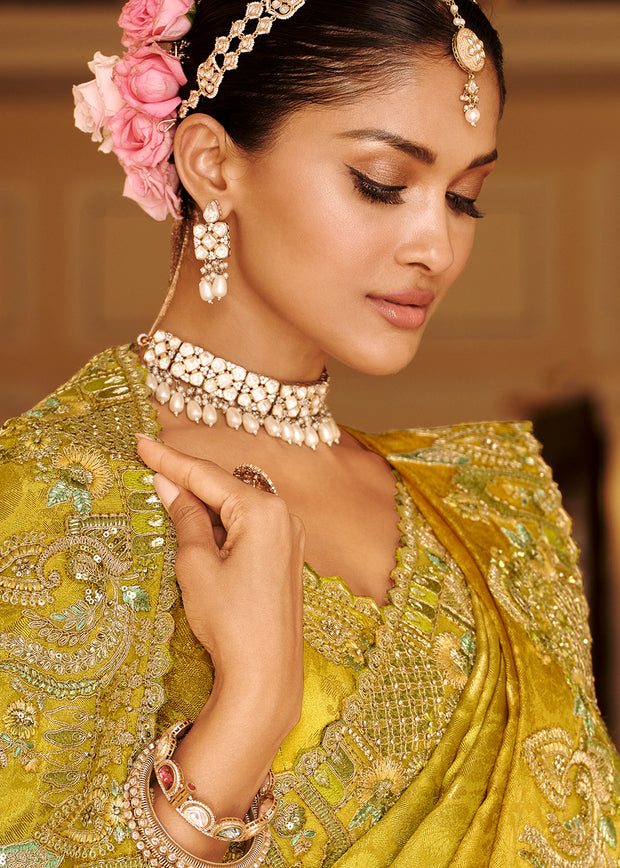Shades Of Yellow Designer Embroidered Silk Saree