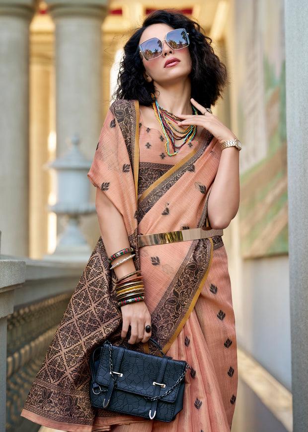 Dry Rose Pink Woven Tissue Linen Silk Saree