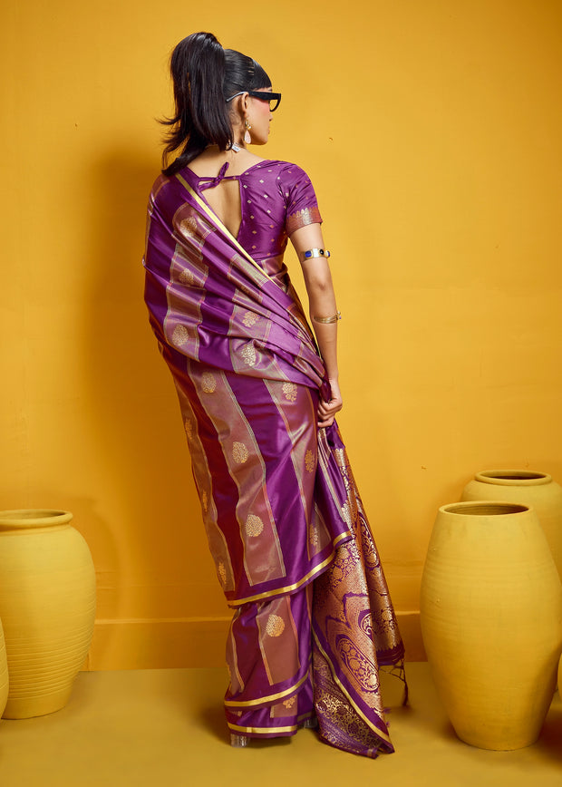 Dahlia Purple Woven Banarasi Satin Silk Saree