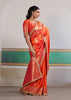 Peel Orange Woven Banarasi Satin Silk Saree