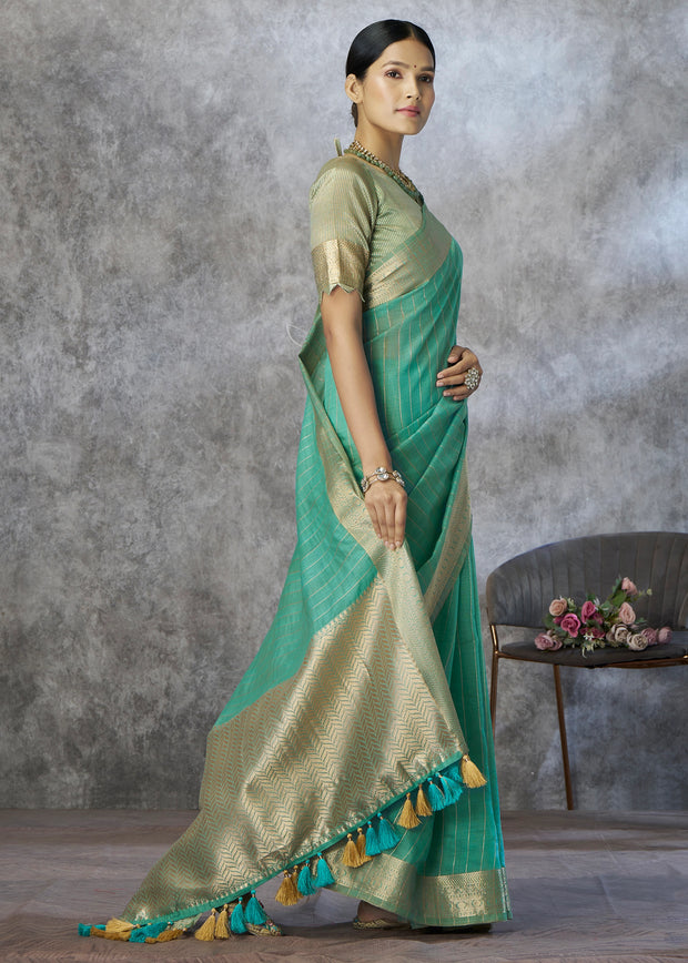Meadow Green Woven Cotton Saree