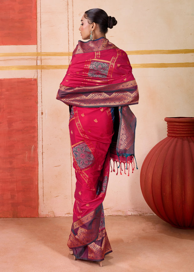 Raspberry Pink Dual Tone Bronze Zari Woven Banarasi Silk Saree