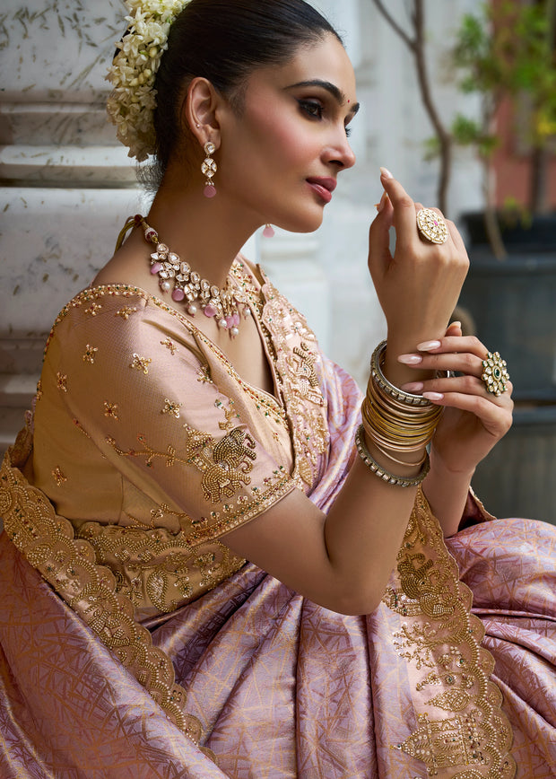Orchid Mauve Bead Work Kanjivaram Soft Silk Saree
