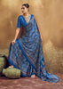 Parisian Blue Printed Satin Silk Saree