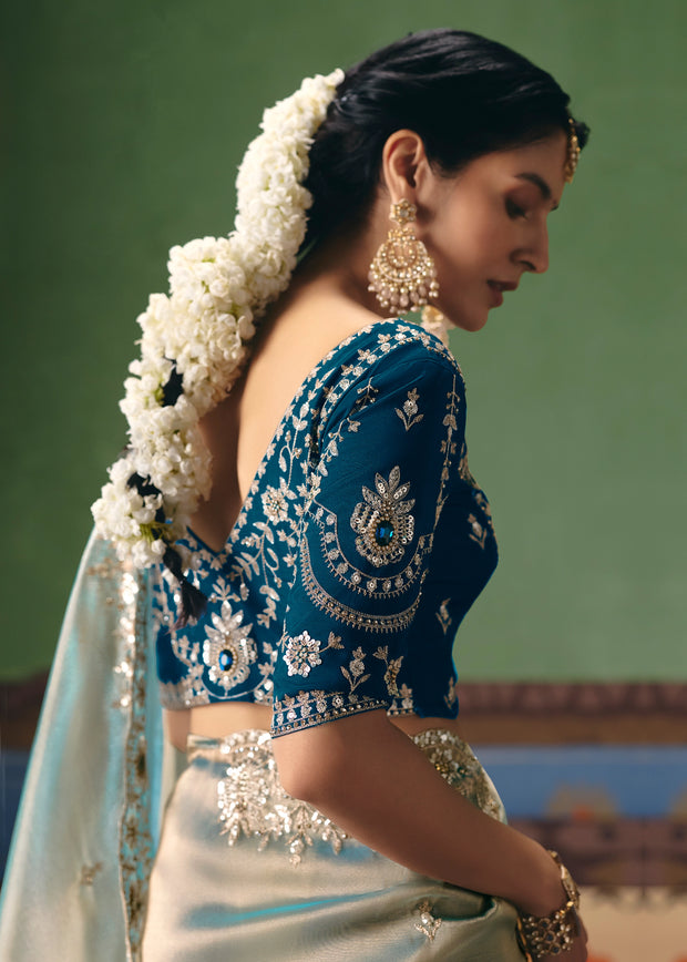 Cloud Blue Embroidered Designer Saree