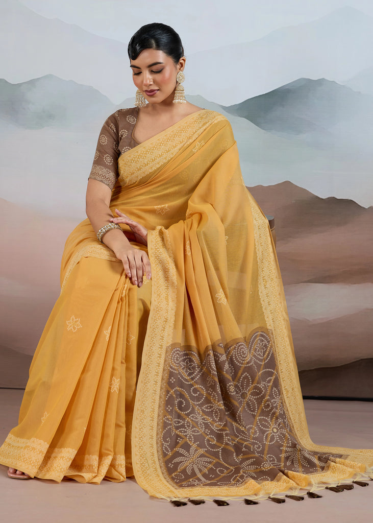 Vanilla Yellow Woven Cotton Saree