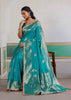 River Blue Woven Banarasi Satin Silk Saree
