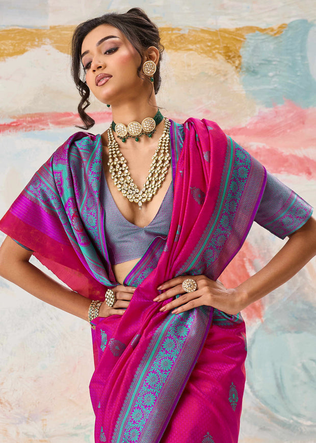 Magenta Pink Woven Kanjivaram Silk Saree
