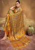 Golden Yellow Printed Satin Silk Saree
