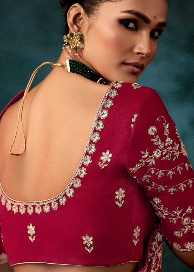 Tango Red Embroidered Designer Saree