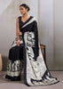 Deep Black Printed Satin Silk Saree