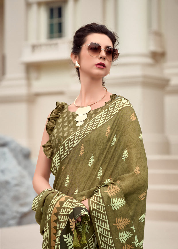 Heena Green Printed Cotton Silk Saree