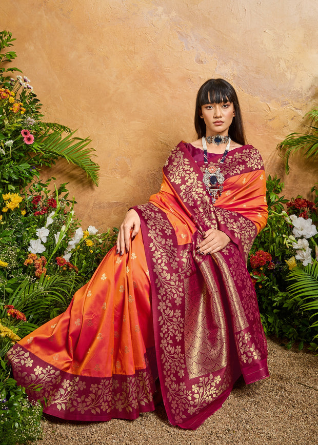 Sunshine Orange Woven Soft Silk Saree