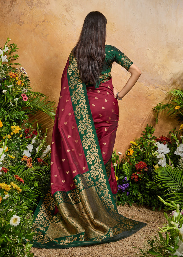 Rich Maroon Woven Soft Silk Saree