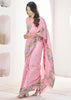 Baby Pink Woven Linen Silk Saree