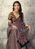 Black Printed Satin Silk Saree