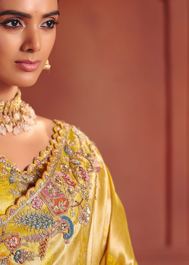 Vibrant Yellow Designer Embroidered Saree