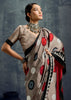 Fossil Grey Printed Satin Silk Saree