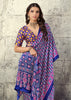 Crystal Blue Printed Satin Silk Saree