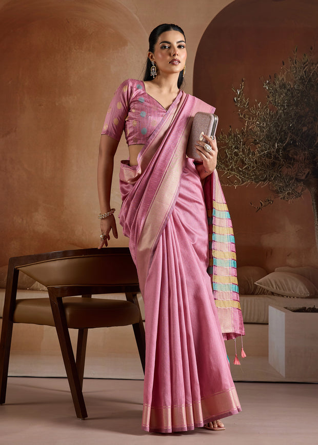 Lilac Pink Woven Banarasi Silk Saree