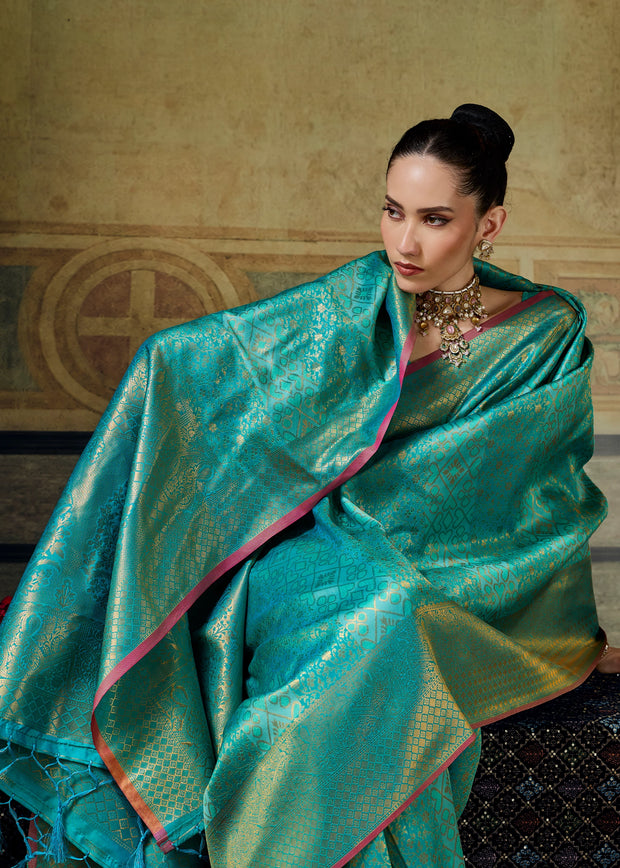 Teal Green Woven Banarasi Silk Saree
