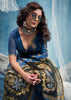 Indigo Blue Woven Munga Cotton Saree