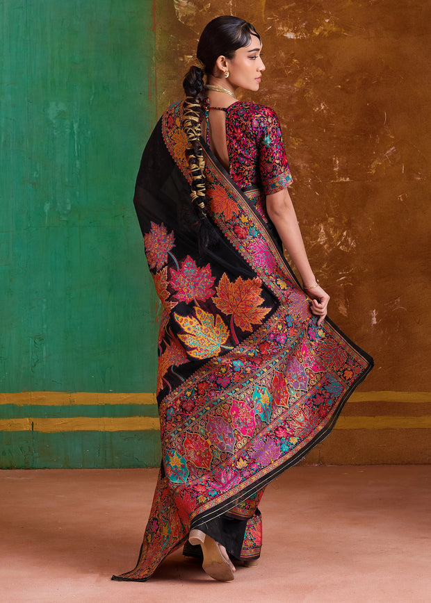 Black Woven Cotton Kashmiri Jamewar Saree