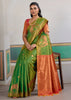 Summer Green Woven Silk Saree With Contrast Blouse