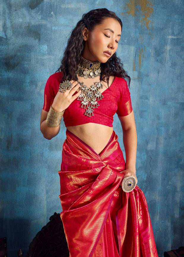 Aurora Red Banarasi Silk Saree