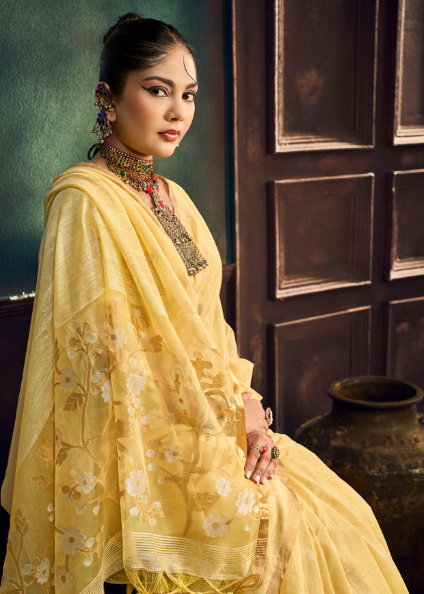 Yellow Woven Munga Cotton Silk Saree