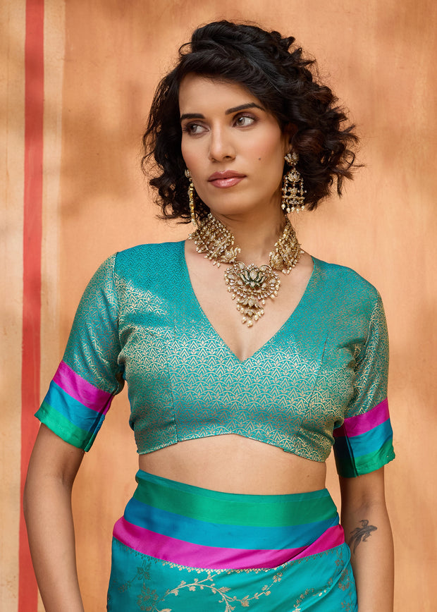Ceramic Blue Woven Banarasi Silk Saree