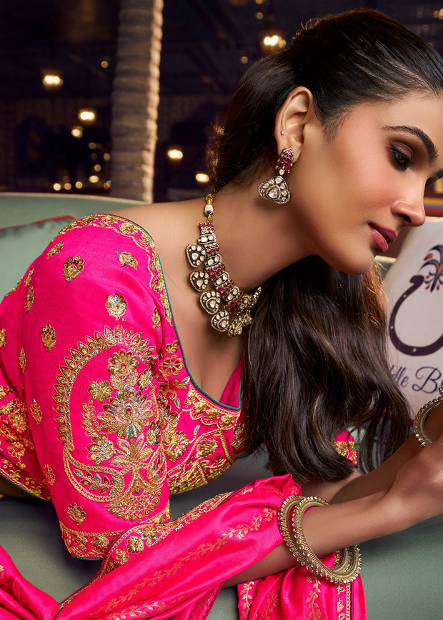 Yellow And Pink Heavy Banarasi Designer Lehenga