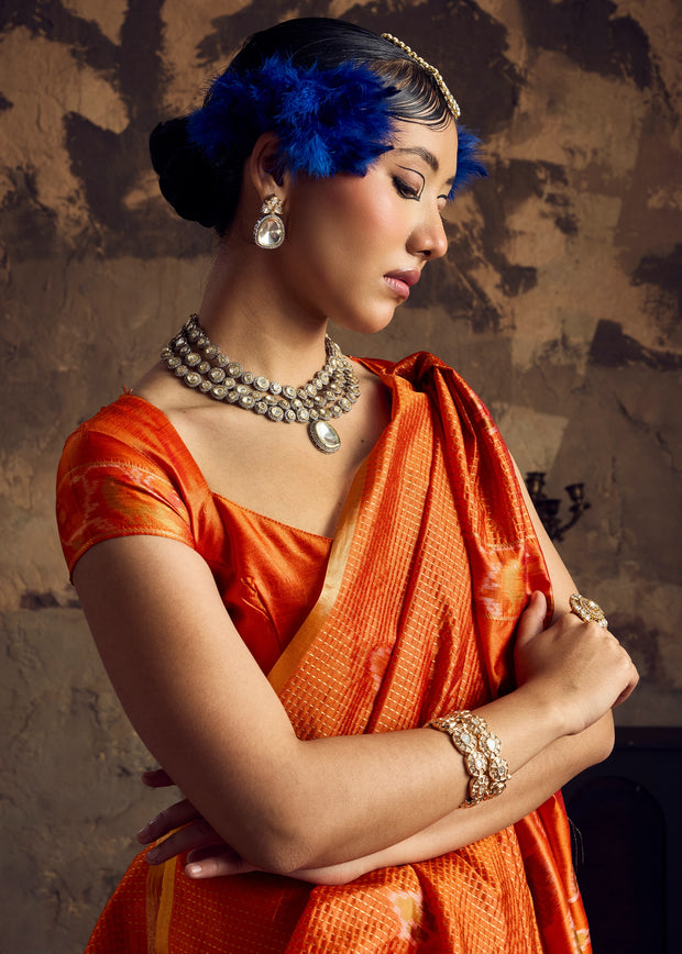 Burnt Orange Woven silk saree